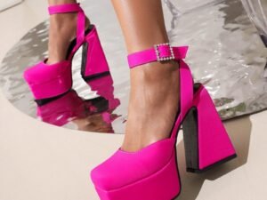 Chunky Heeled Satin Pumps