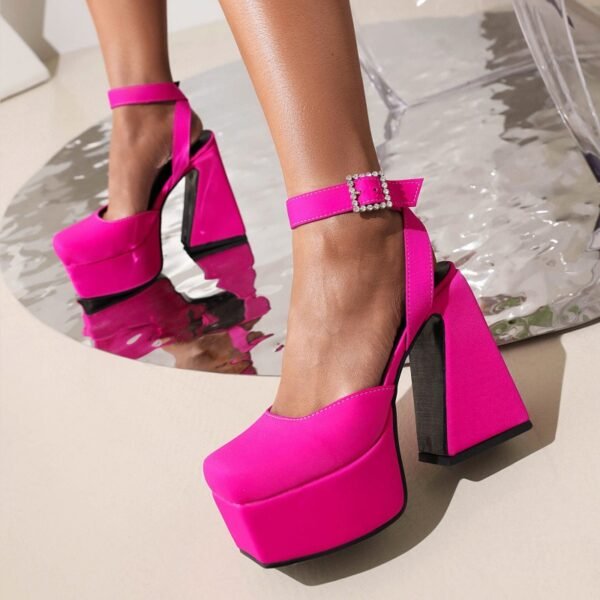 Chunky Heeled Satin Pumps