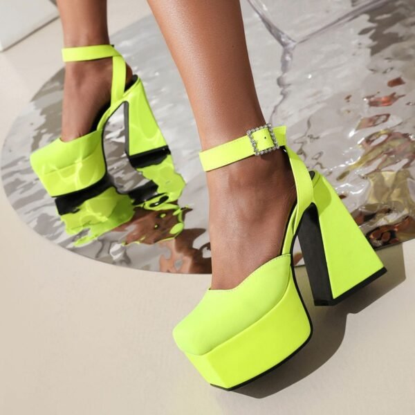 Chunky Heeled Satin Pumps - Image 3