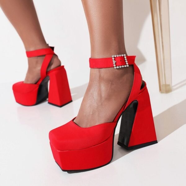 Chunky Heeled Satin Pumps - Image 4