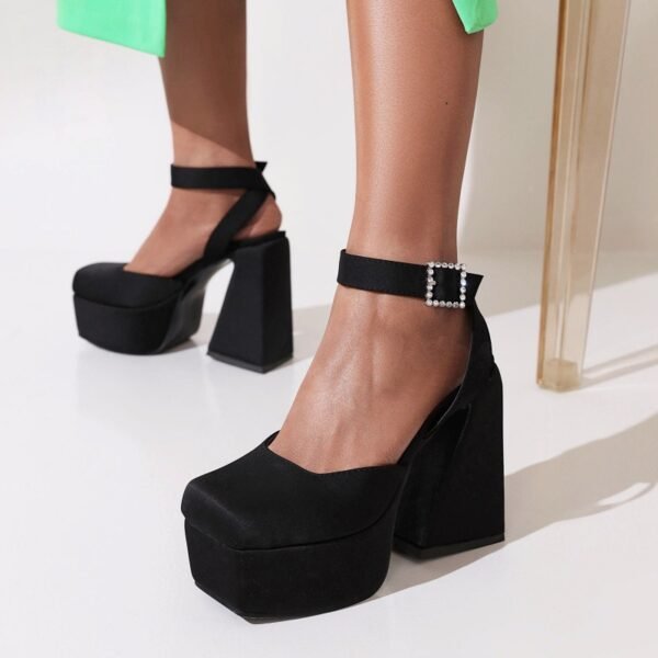 Chunky Heeled Satin Pumps - Image 7