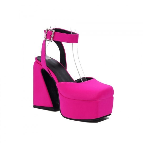 Chunky Heeled Satin Pumps - Image 5