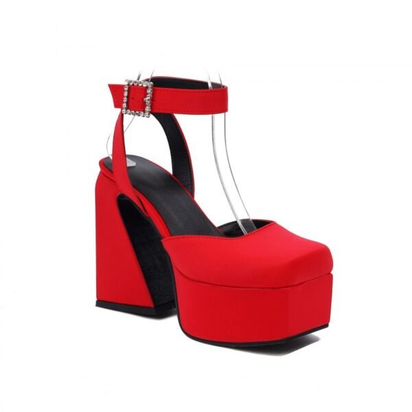 Chunky Heeled Satin Pumps - Image 6